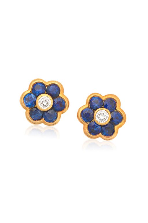 Pair of 18k Gold Sapphire and Diamond Earrings