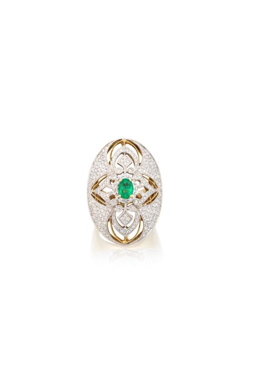 18k Gold Emerald and Diamond Ring