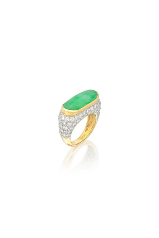18k Gold Jadeite and Diamond Ring