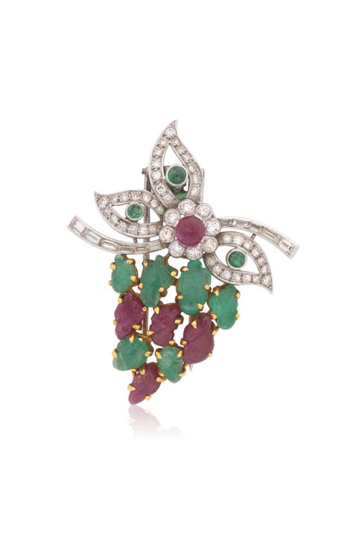 13k Gold, Platinum Multi-Gem Brooch