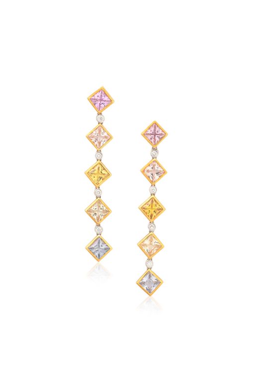 Pair of 17k Gold Sapphire and Diamond Earrings