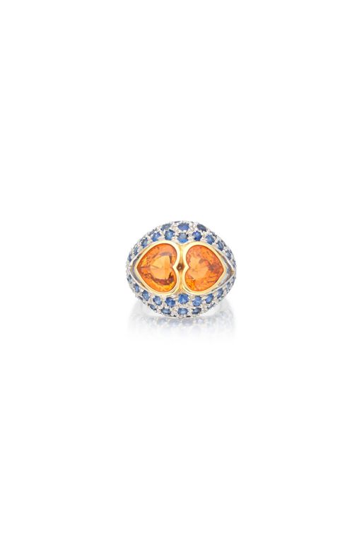 18k Gold Garnet and Sapphire Ring