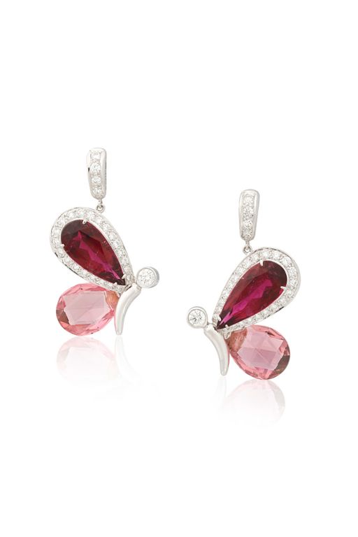 Pair of 17k Gold Tourmaline and Diamond Earrings