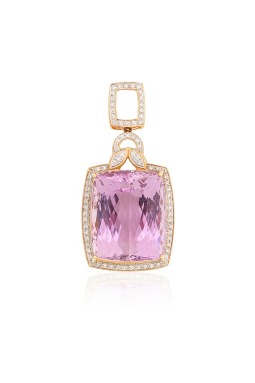 18k Gold Kunzite and Diamond Pendant