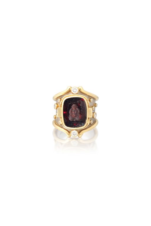 18k Gold Garnet and Diamond Ring
