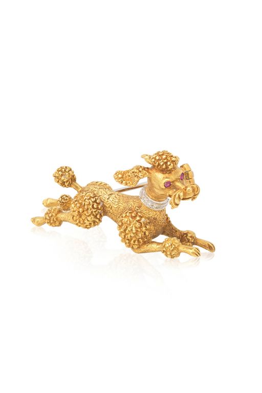 18k Gold Ruby and Diamond Brooch