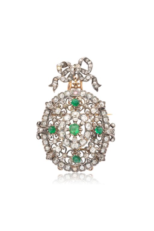 Gold Emerald and Diamond Brooch