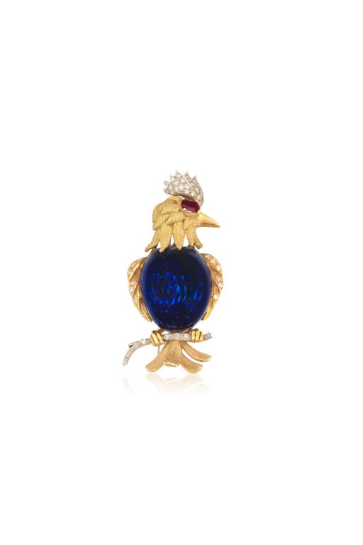 18k Gold Ruby and Diamond Brooch