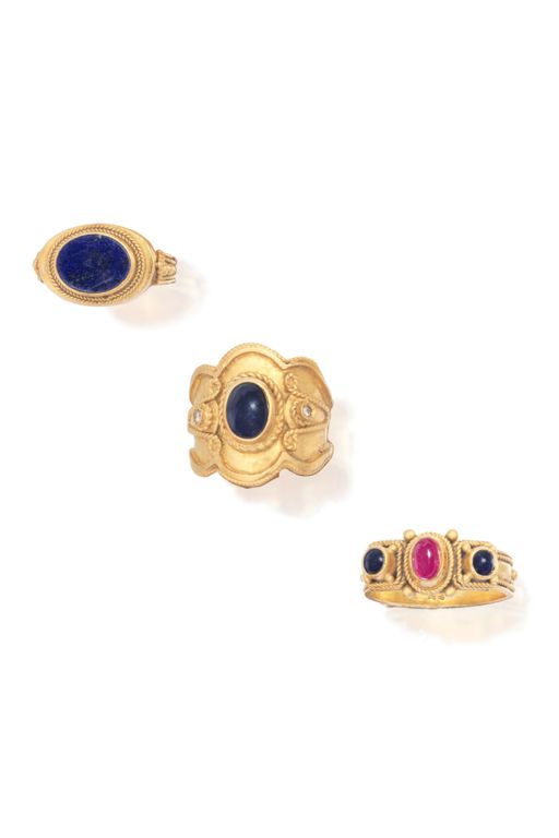 Three Gold Multi-Gem Rings