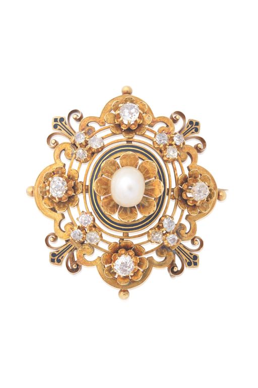 19k Gold Pearl and Diamond Brooch