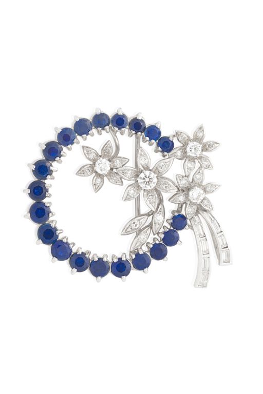Silver, Gold Sapphire and Diamond Brooch