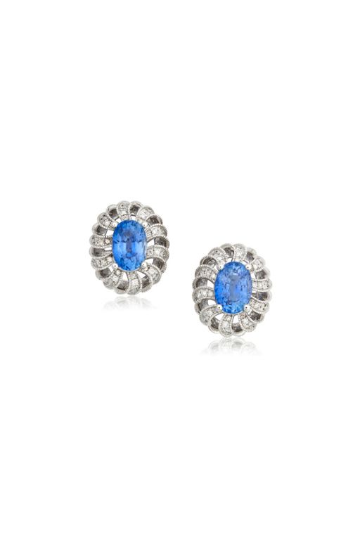 Pair of Platinum Sapphire and Diamond Earrings