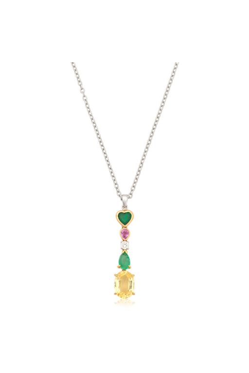 18k Gold Multi-Gem Pendant Necklace
