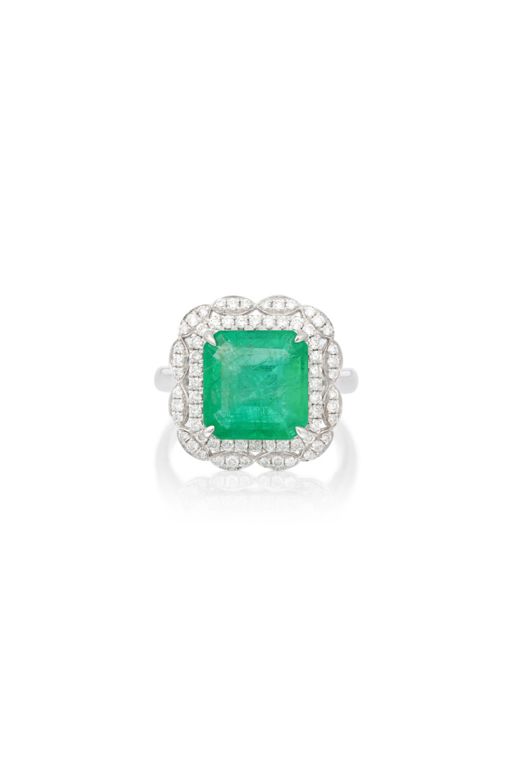 Platinum Emerald and Diamond Ring