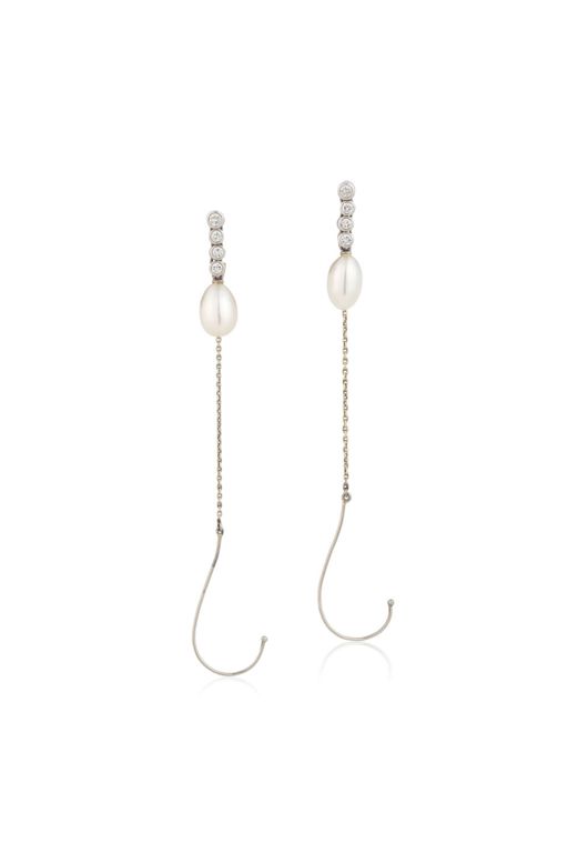 Pair of 18k Gold Pearl and Diamond Earrings