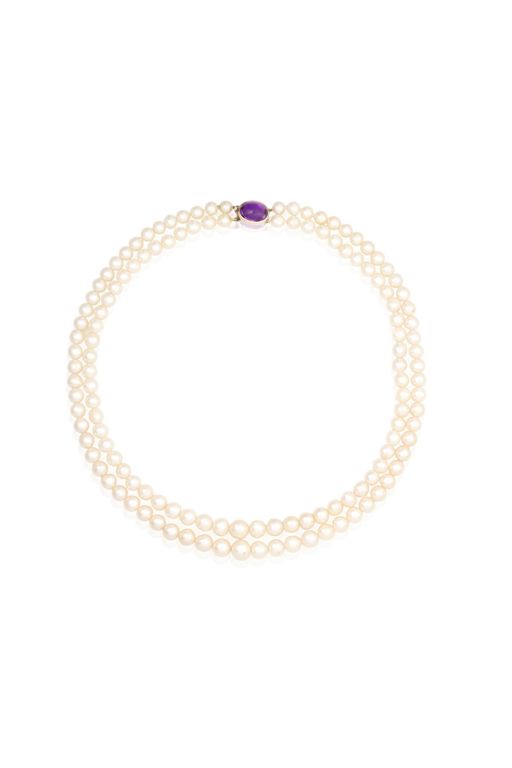 9k Gold Pearl and Amethyst Necklace