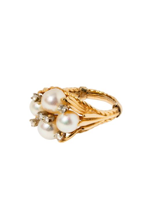 14k Yellow Gold Pearl and Diamond Ring