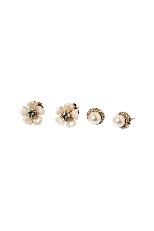 Two Pairs of 14k Gold Pearl and Diamond Earrings