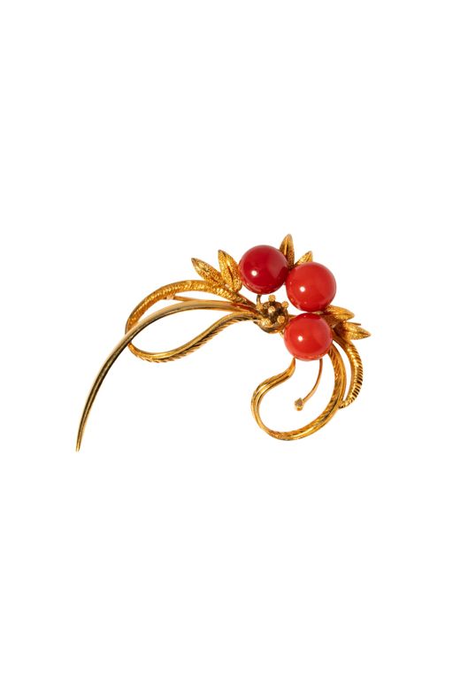 18k Yellow Gold Coral Brooch