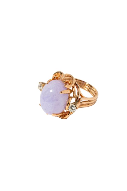 14k Yellow Gold Jade and Diamond Ring