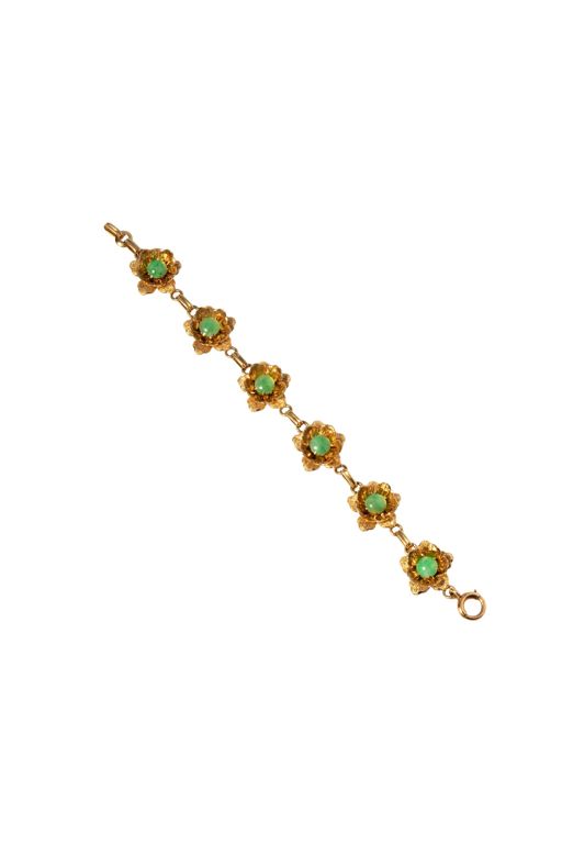14k Yellow Gold Jade Flower Bracelet