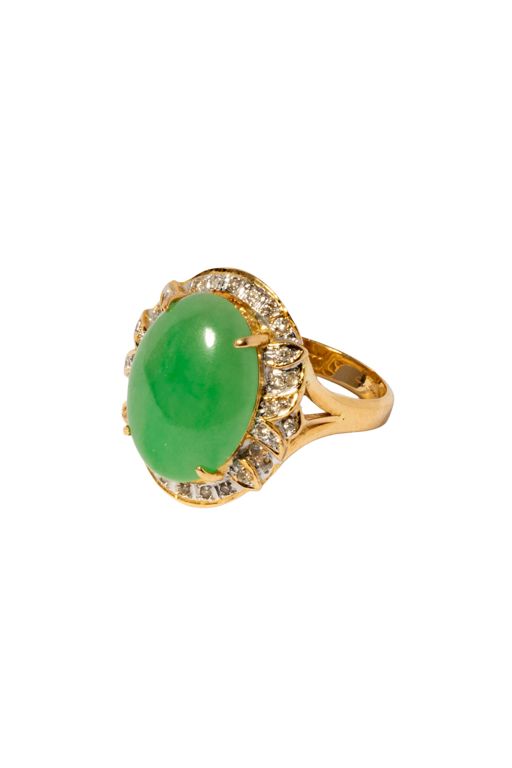 18k Yellow Gold Jade and Diamond Ring