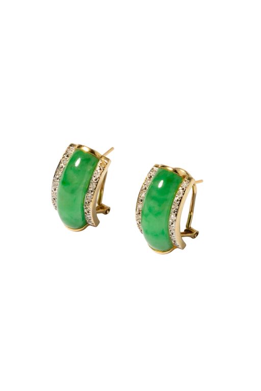 14k Yellow Gold Diamond and Jade Earrings