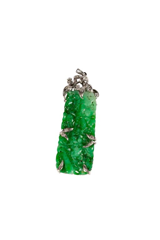 14k White Gold Jade and Diamond Pendant