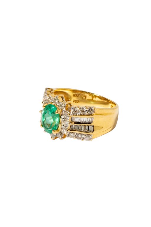 18k Yellow Gold Emerald and Diamond Ring