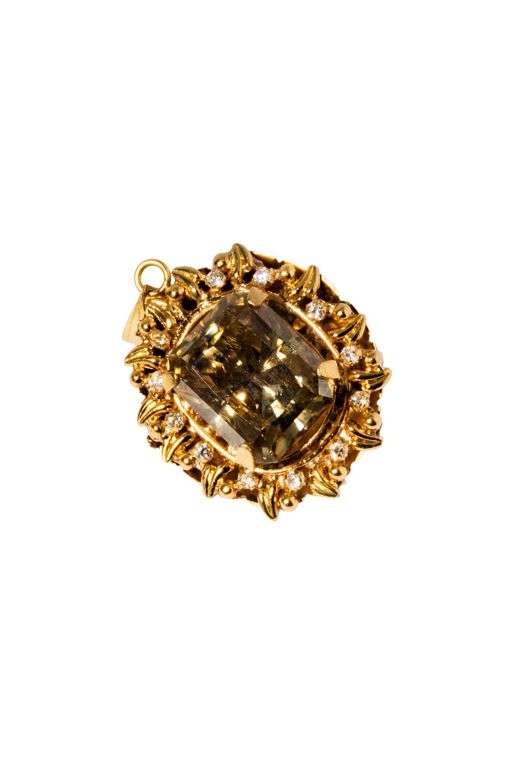 14k Yellow Gold Moissanite and Diamond Pendant