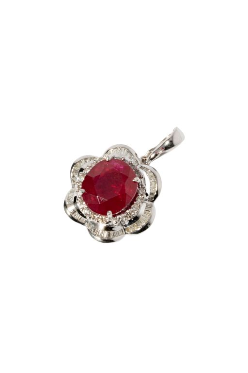 18k White Gold Ruby and Diamond Pendant
