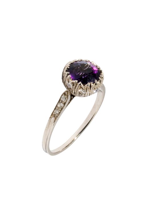 Platinum Amethyst and Diamond Ring