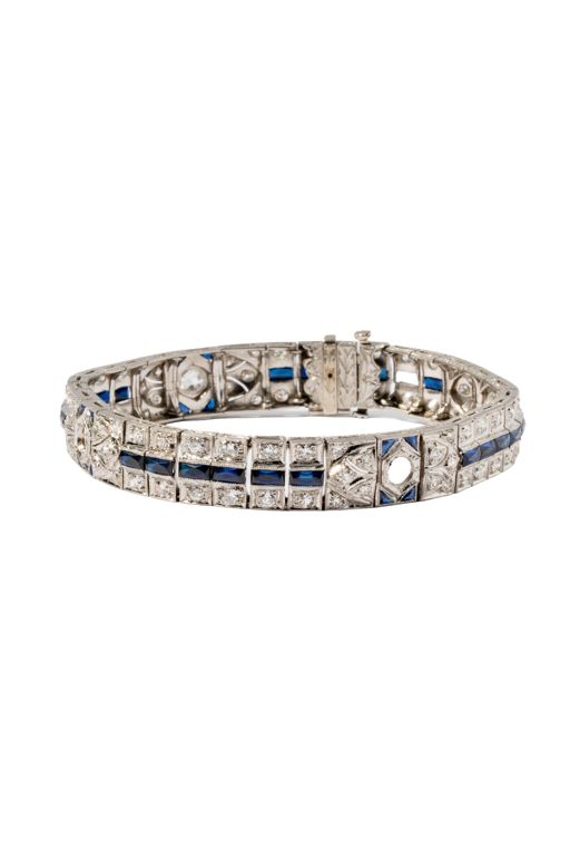 Platinum Diamond and Sapphire Bracelet