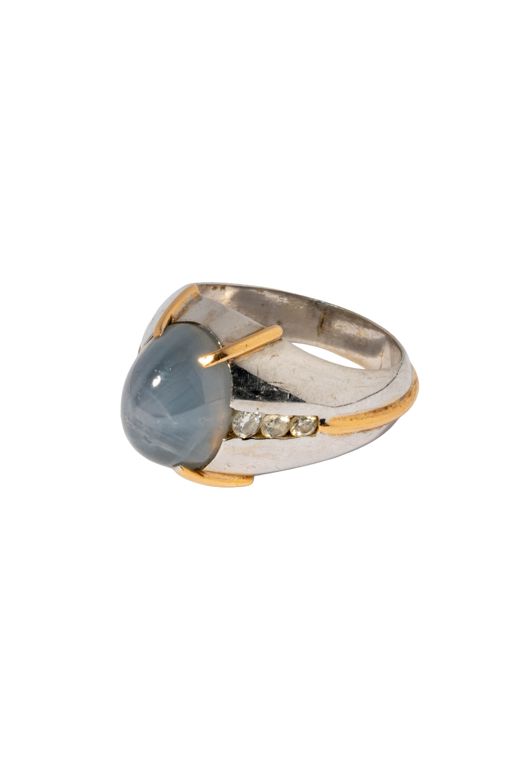 14k Gold Star Sapphire and Diamond Ring