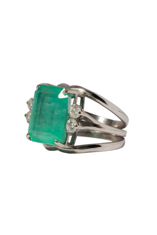 White Gold and Platinum Emerald and Diamond Ring
