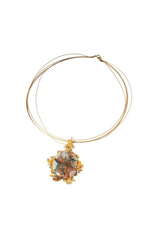 18k Yellow Gold Agate and Diamond Pendant Necklace