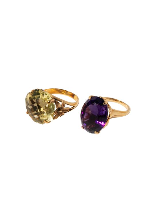 Two Yellow Gold Gemstone Rings
