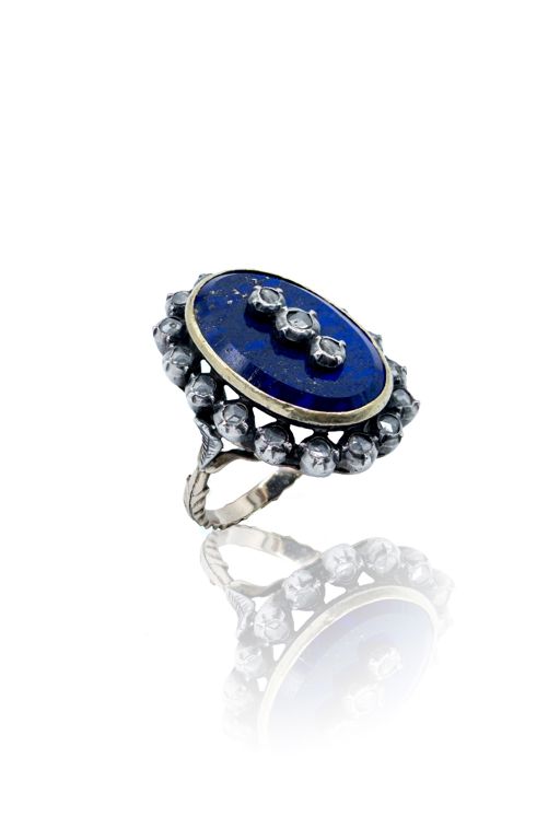 9k Gold and Silver Lapis Lazuli and Diamond Ring
