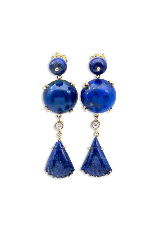 18k Gold Lapis Lazuli and Diamond Pendant Earrings