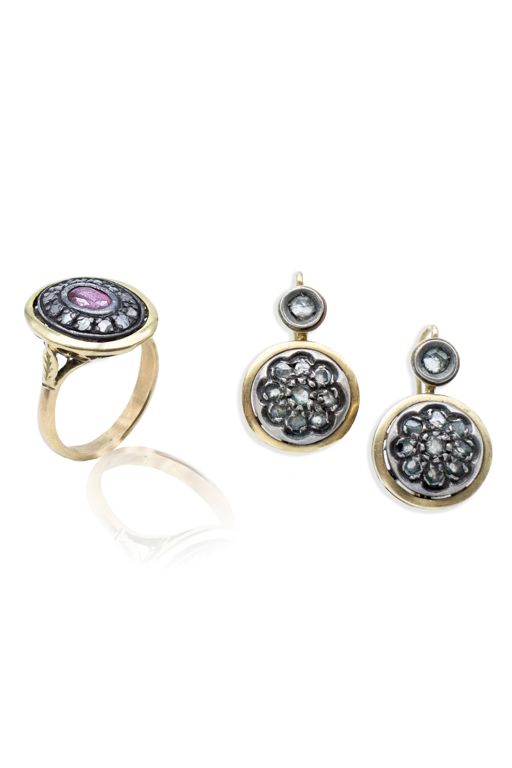 Gold and Silver Diamond and Paste Jewelry Set