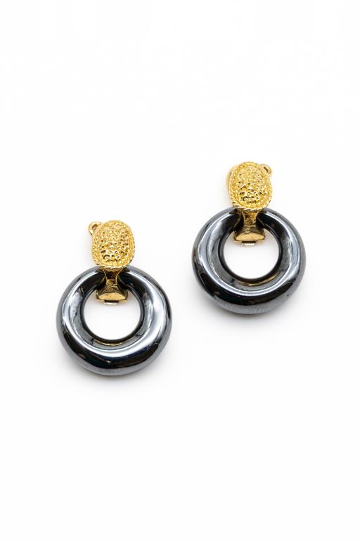 18k Yellow Gold Hematite Earrings