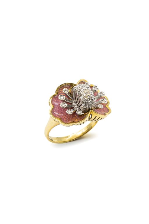 18k Two-Tone Gold Enamel and Diamond Ring