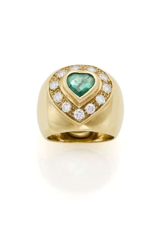 18k Yellow Gold Emerald and Diamond Band Ring