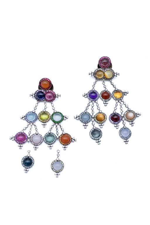 White Gold Diamond and Colored Stone Earrings