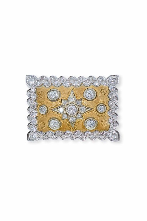 18k Yellow and White Gold Diamond Brooch