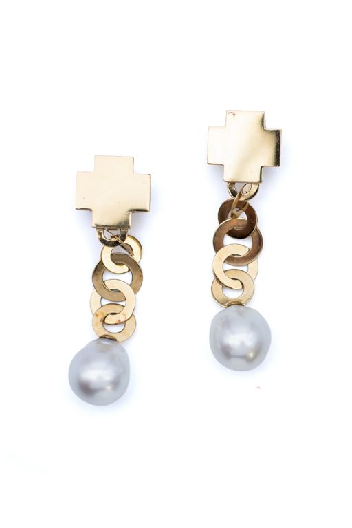 18k Yellow Gold Pearl Pendant Earrings