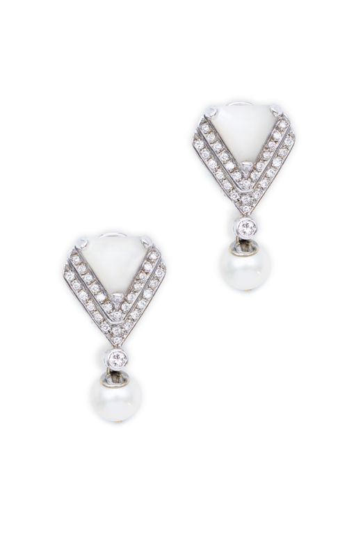 18k Gold Diamond, Pearl and MOP Pendant Earrings