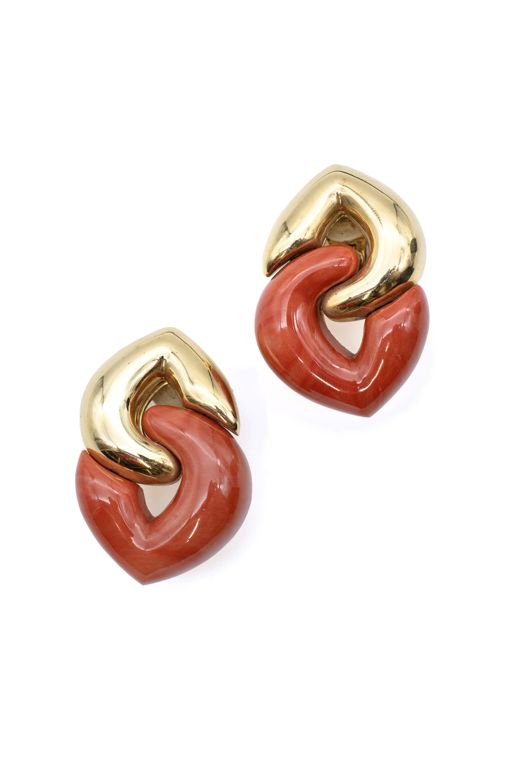 18k Yellow Gold Coral Pendant Earrings