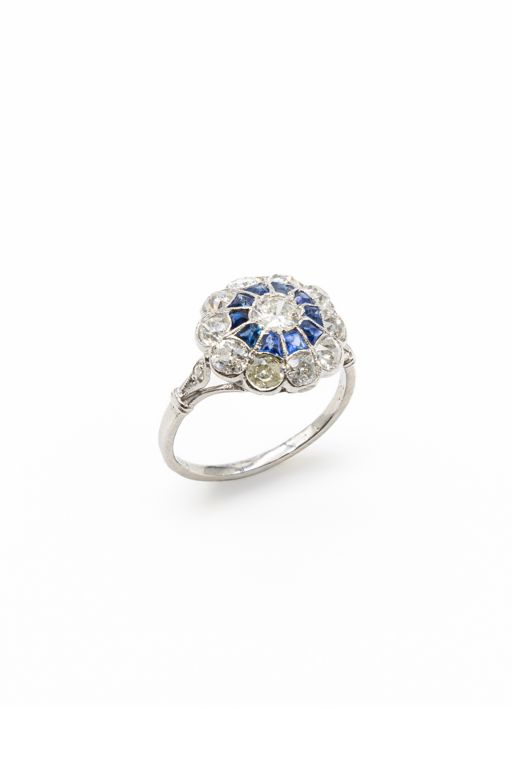 Platinum Sapphire and Diamond Ring
