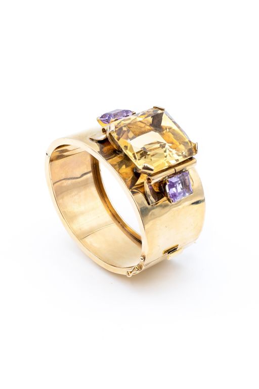 12k Gold Citrine Quartz and Amethyst Bracelet